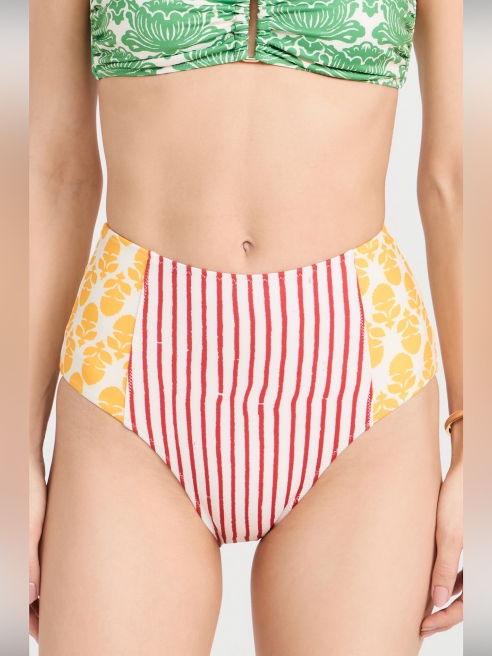 RHODE Navya Bikini Bottoms in Brick Jaipur Stripe/Pali Hill High Rise XS NWT NEW